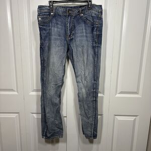 TX Axel Jeans Mens 36x32 Straight Fit Distressed Wash Moto Biker Y2K Streetwear